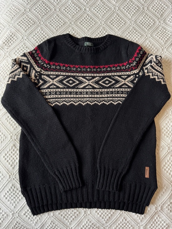 Roots Sweaters - Roots Fair isle wool blend sweater, black, size medium